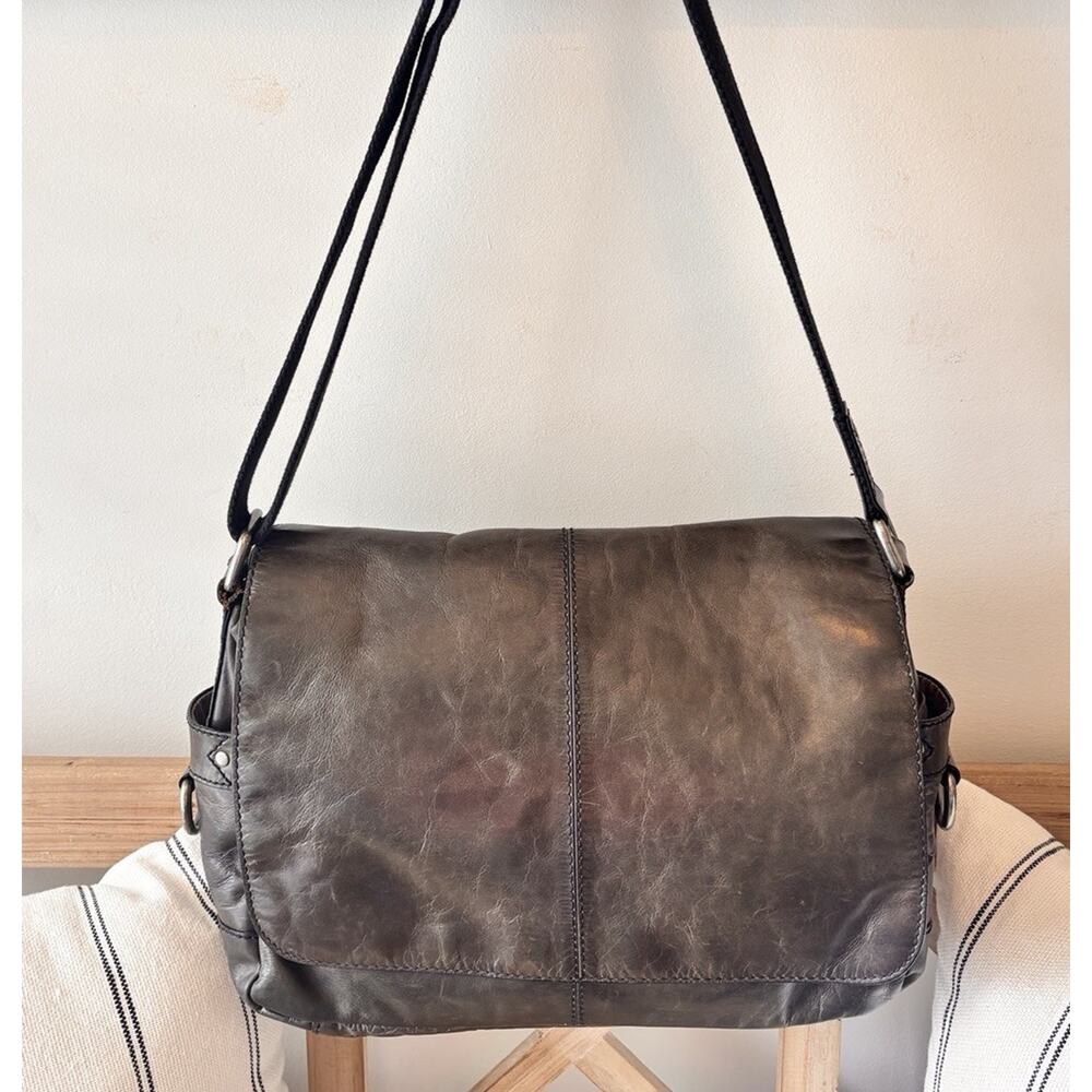 Fossil Leather Messenger Bag Green Distressed Flap Crossbody Laptop Satchel